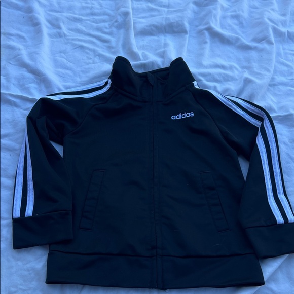 Adidas Boys Black Sporty Soccer Zip Front Jacket with White Accents:: - Picture 2 of 9